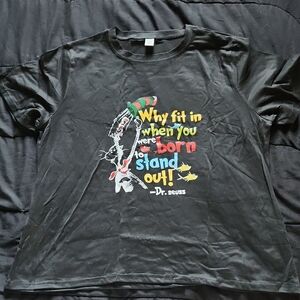 Dr. Seuss Black Graphic Tee with Red, Yellow, Green and Blue Accents